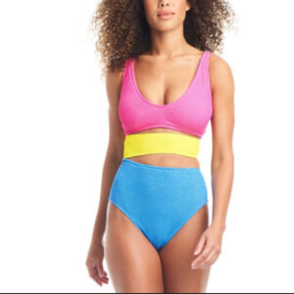 BAR III Colorful Bikini Set with Pink Top and Blue Bottoms ONE Piece- NWT MEDIUM